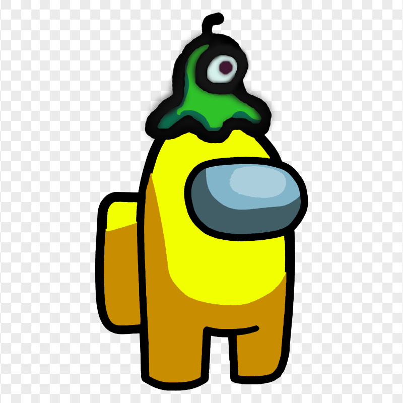 HD Yellow Among Us Crewmate Character With Brain Slug Hat PNG