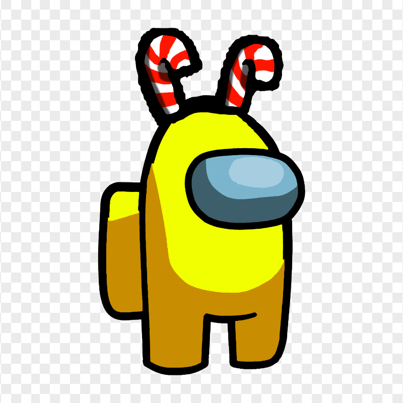 HD Yellow Among Us Crewmate Character With Candy Cane Hat On Top PNG
