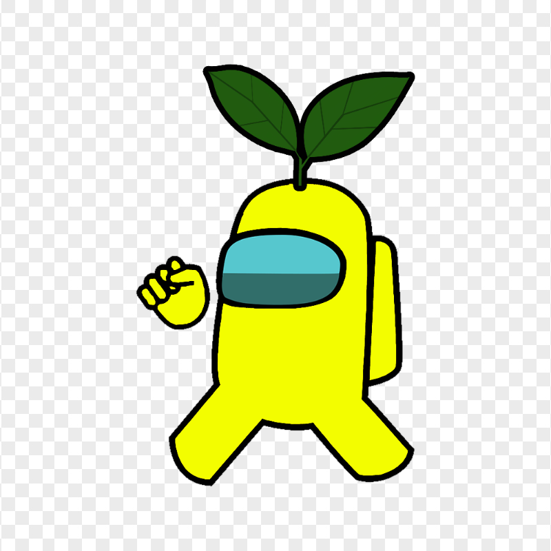 HD Yellow Among Us Crewmate Character With Green Leaf On Head PNG