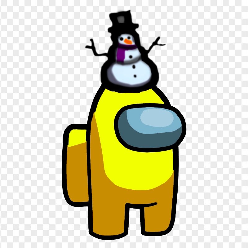 HD Yellow Among Us Crewmate Character With Snowman Hat On Top PNG