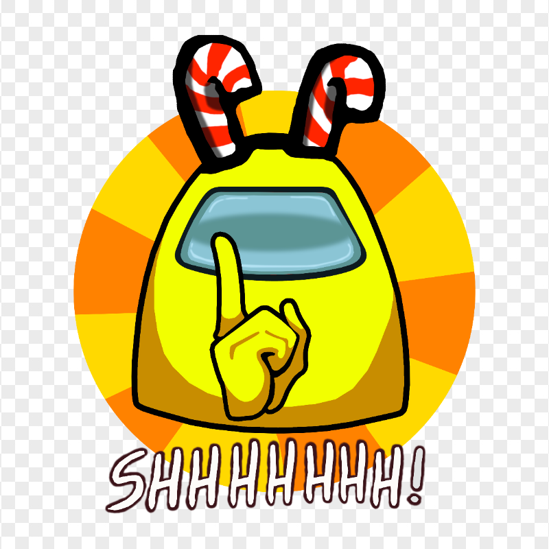 HD Yellow Among Us Crewmate Shhh Logo With Candy Cane Hat PNG