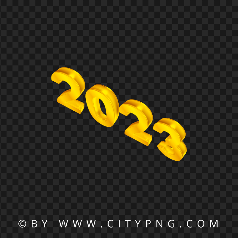 HD Yellow Gold 2023 3D Text Logo Numbers PNG