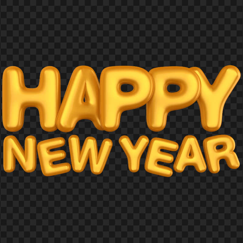 HD Yellow Gold Happy New Year Balloons Effect PNG