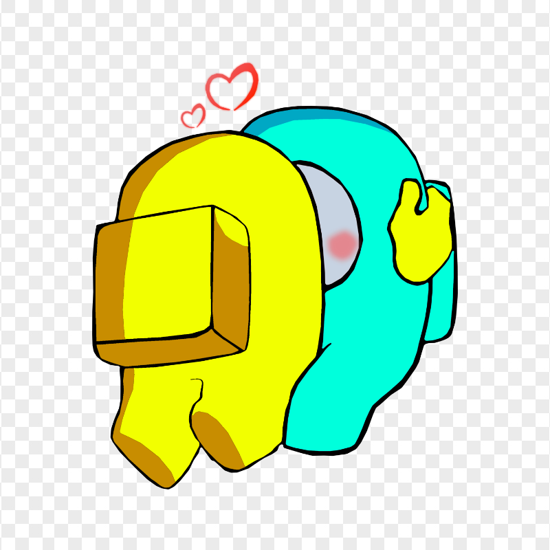 HD Yellow Kiss Cyan Among Us Characters In Love PNG