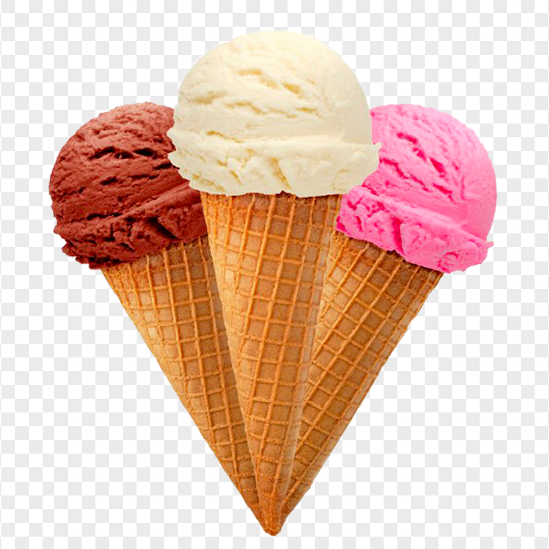 Ice Cream Cones, Chocolate, Milk And Strawberry