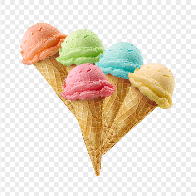 Ice Cream Cones Colorful  Scoops Image PNG