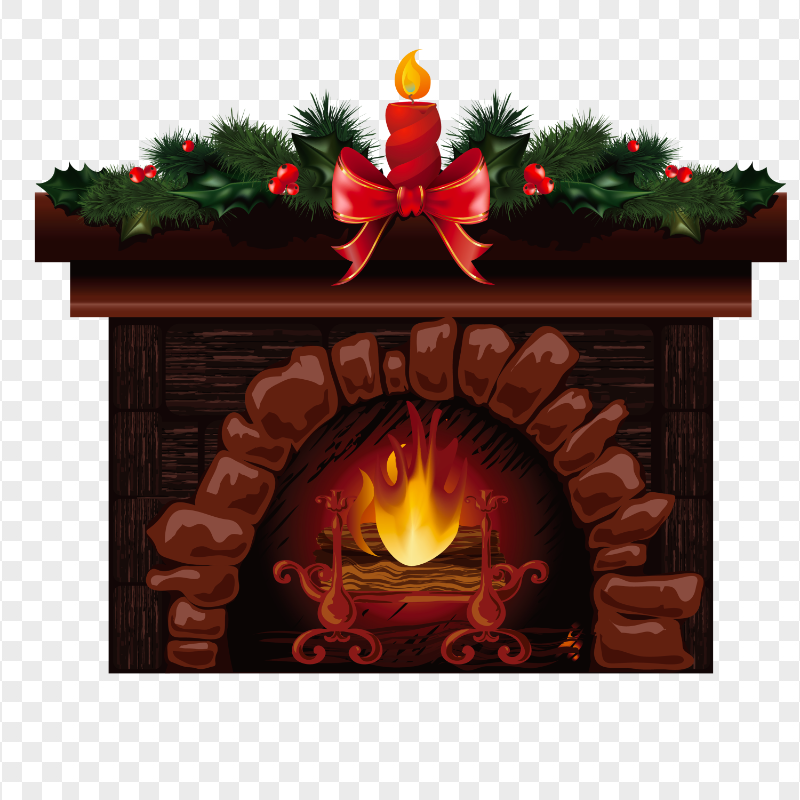 Illustration Christmas Decorated Fireplace HD PNG