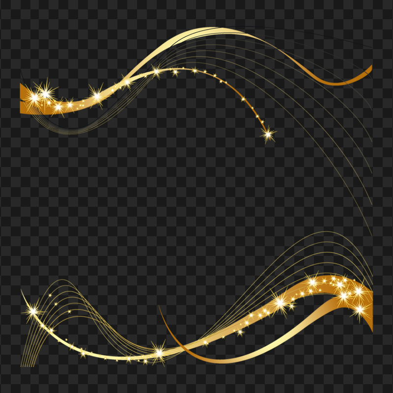 Illustration Gold Sparkle Ribbons Borders FREE PNG