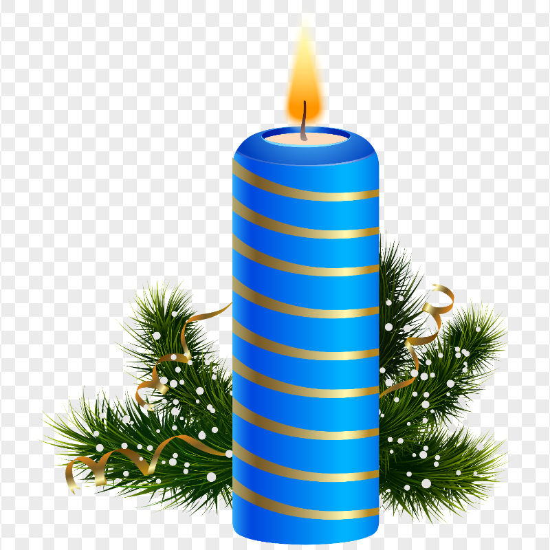 Illustration Of Blue Pillar Candle With Pine Branch