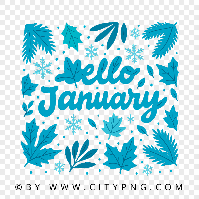 Blue Winter Hello January Lettering with Snowflakes