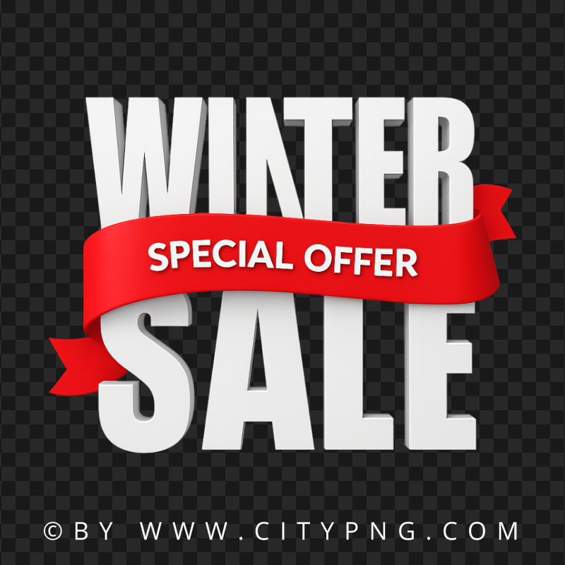 Winter Sale Typography with Red Special Offer Ribbon