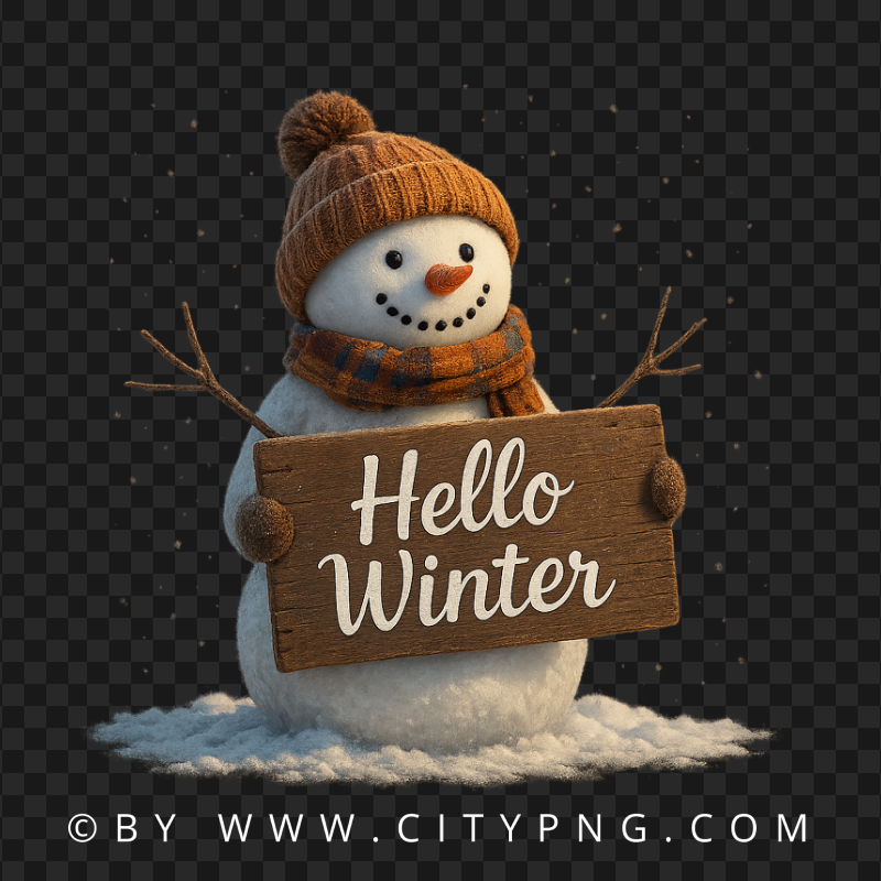 Frosty Holiday Snowman Holding Hello Winter Message