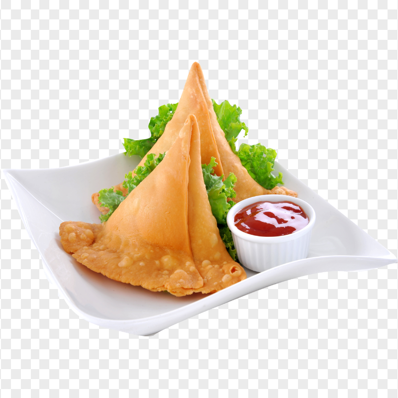 Indian Samosas Potato Ashoka with Red Sauce Transparent PNG