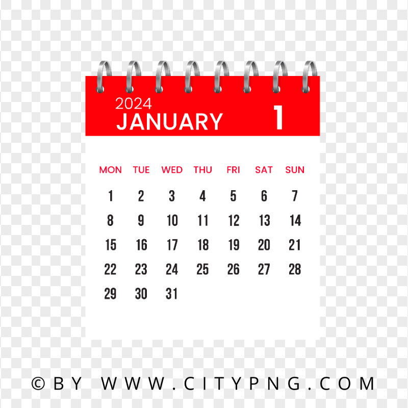 January 2024 Vector Calendar Page HD Transparent Background