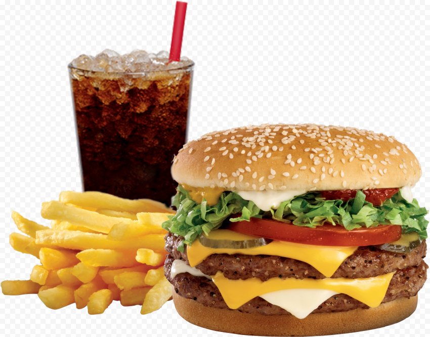Junk Food Cheeseburger Sandwich French Fries FREE PNG