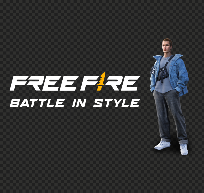 Justin Bieber FF Character With Free Fire Game Logo PNG