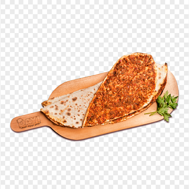 Lahmacun Pizza Turque on a Rustic Plate HD Transparent PNG