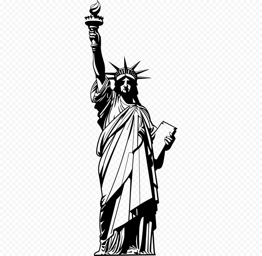 Liberty Statue Outline Black Silhouette PNG
