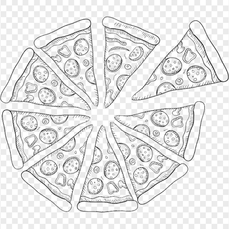 Line Art Pizza Slices Drawing Sketch Transparent Background