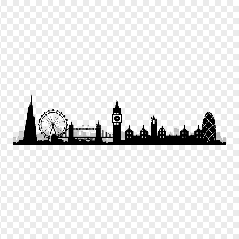 London City Skyline Cityscape Black Silhouette PNG