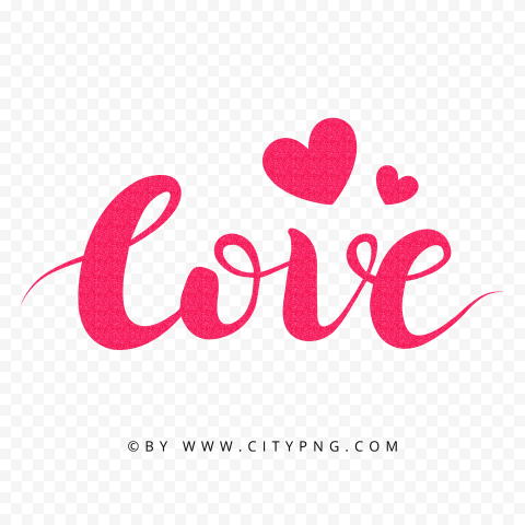 Love Pink Glitter Text Word With Hearts PNG IMG
