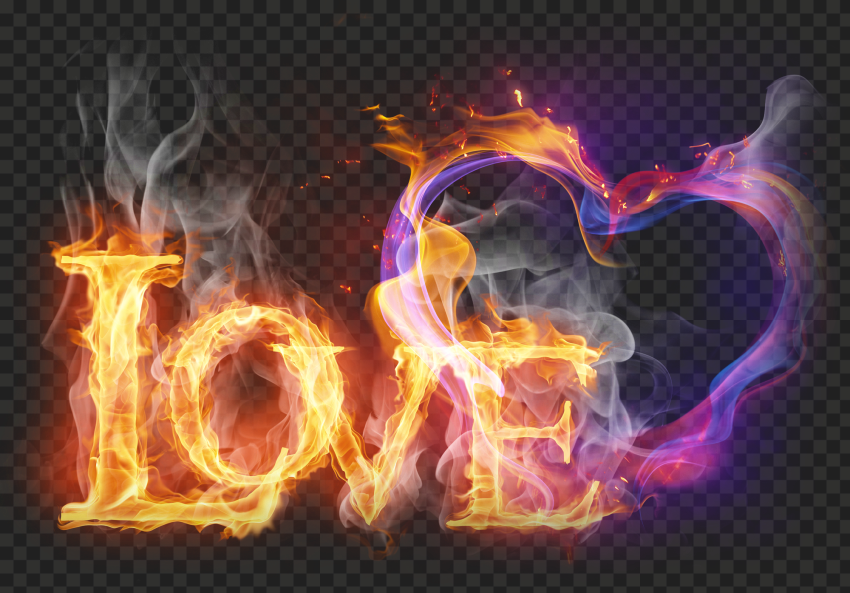 Love Word And Heart Fire Flame Effect Download PNG