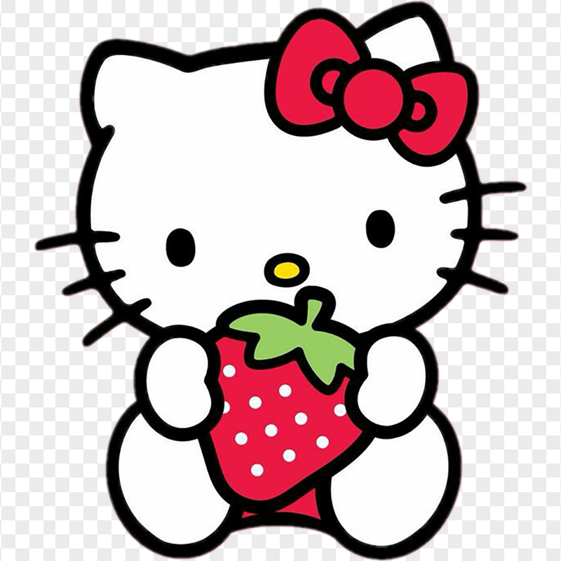 Lovely Hello Kitty Holding Strawberry Transparent Background