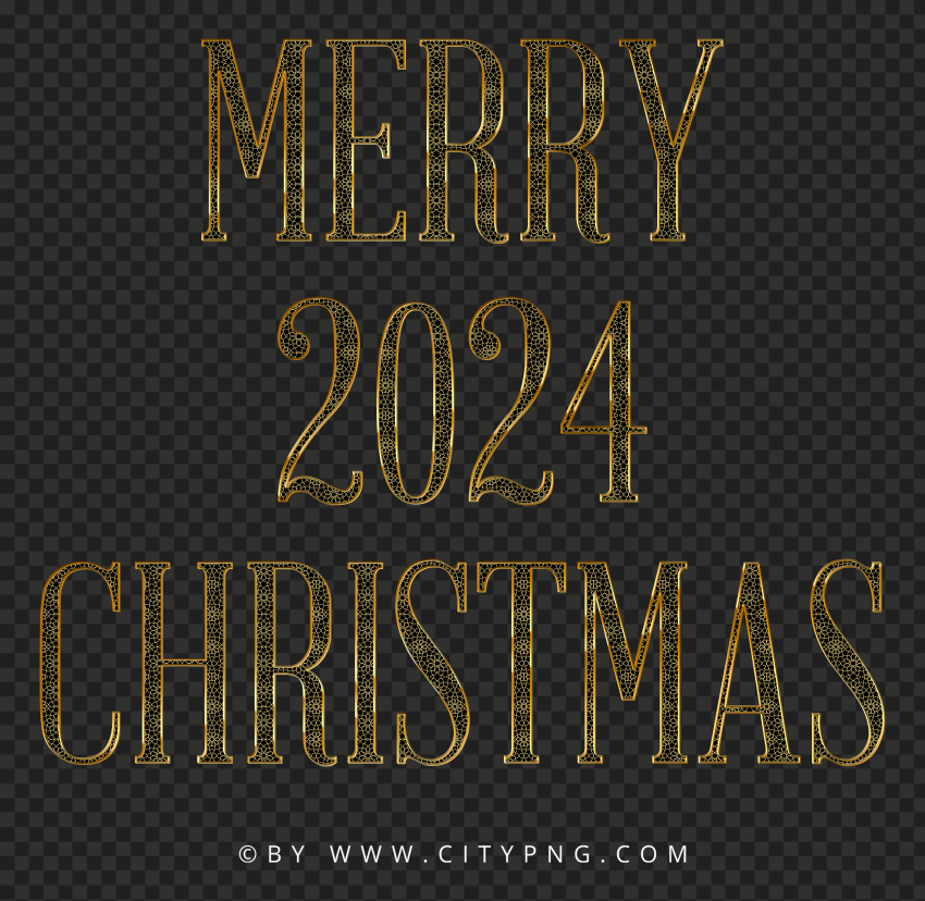 Merry Christmas 2024 Golden Text Typography HD PNG
