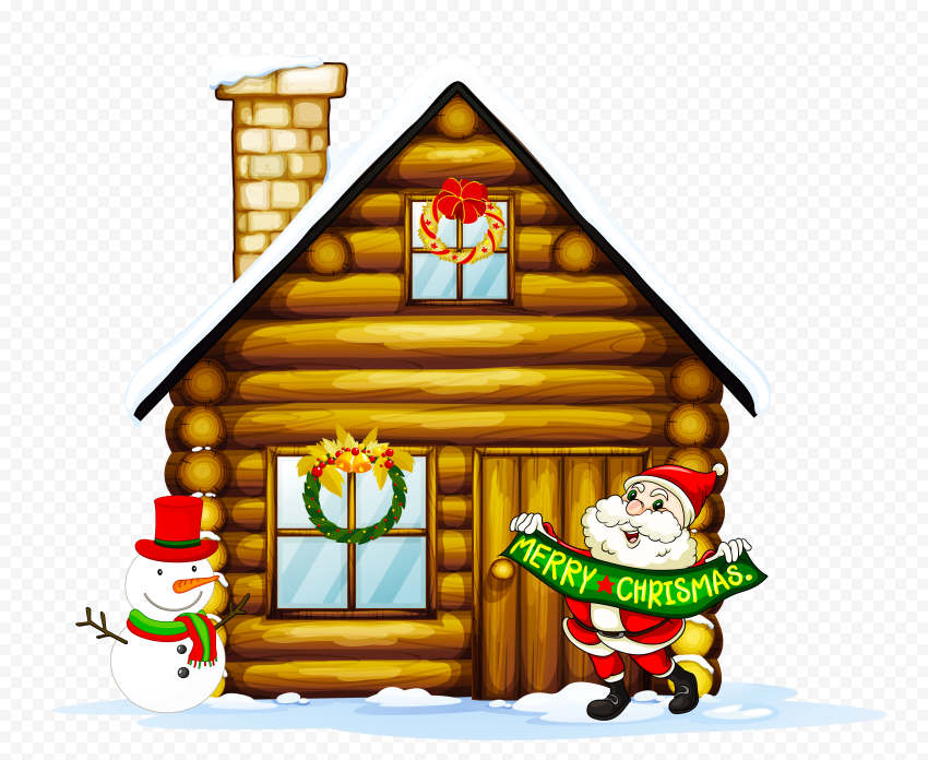Merry Christmas Cartoon Snowy House PNG
