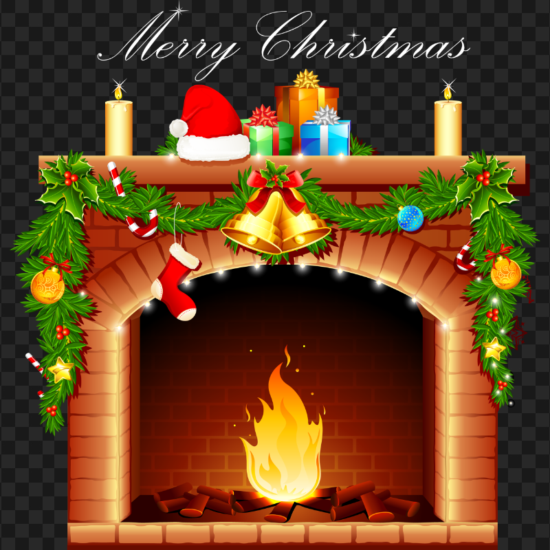 Merry Christmas Decorated Fireplace Illustration