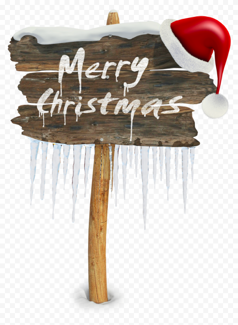 Merry Christmas Snowy Wooden Signage FREE PNG