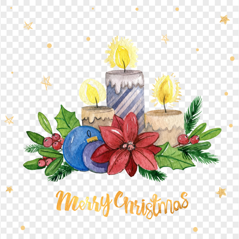 Merry Christmas Watercolor Candles Illustration