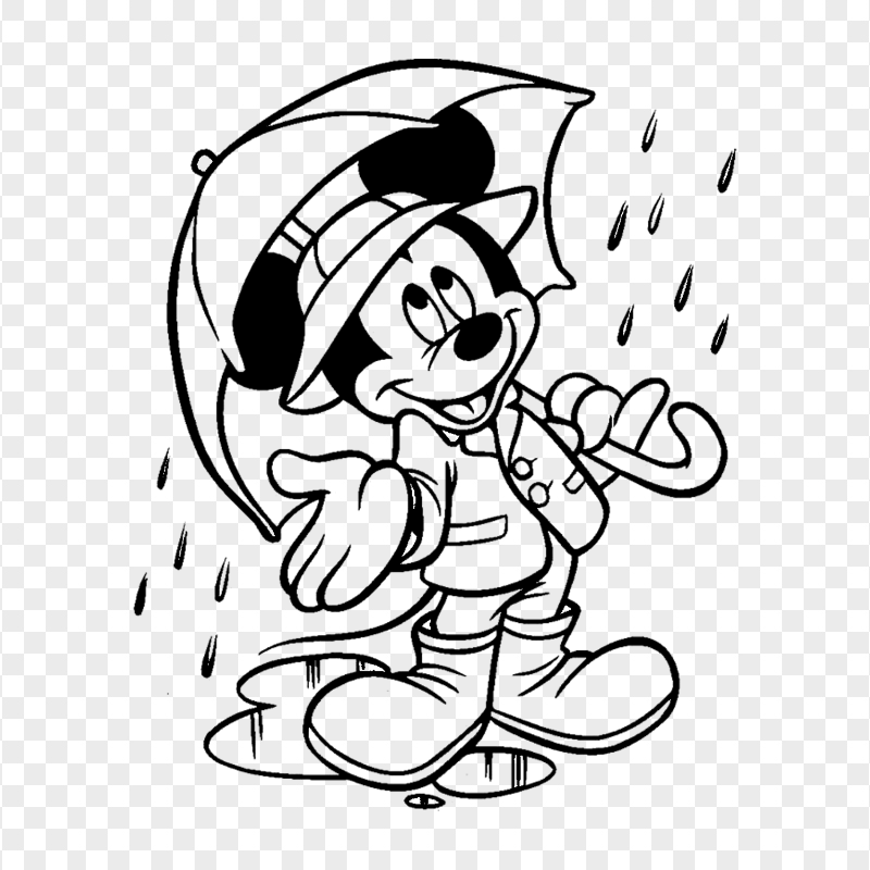 Mickey Mouse In The Rain Coloring Page PNG