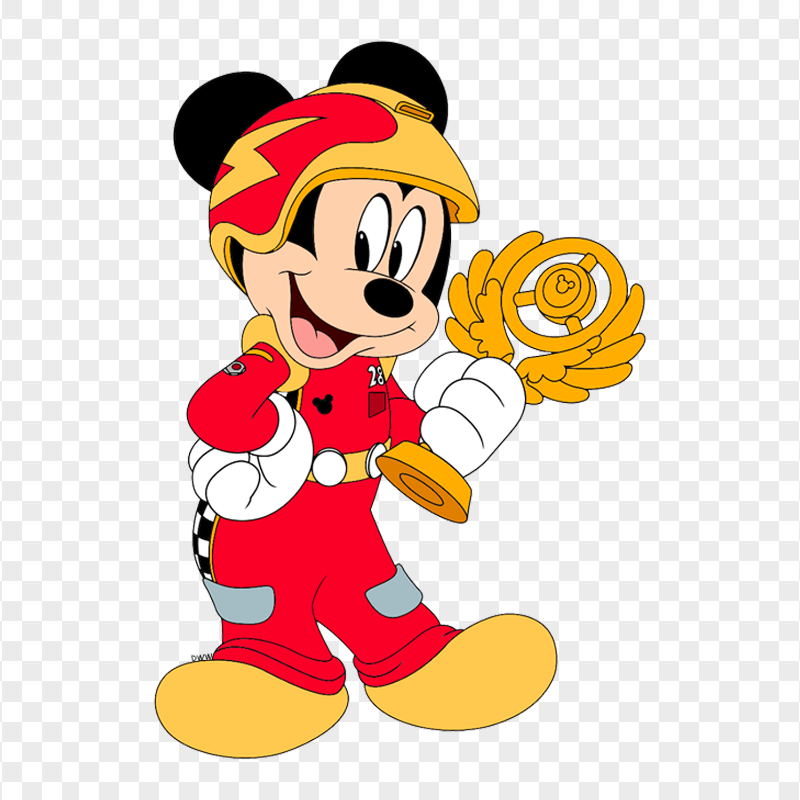Mickey Mouse Racer Holding Trophy PNG