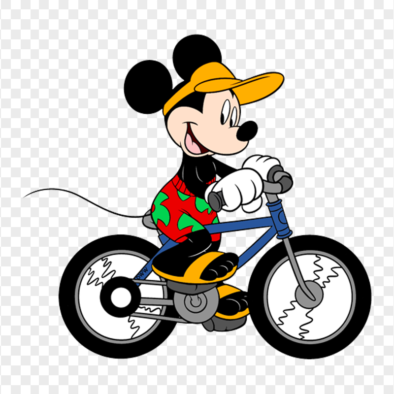 Mickey Mouse Riding a Bike Side View HD PNG