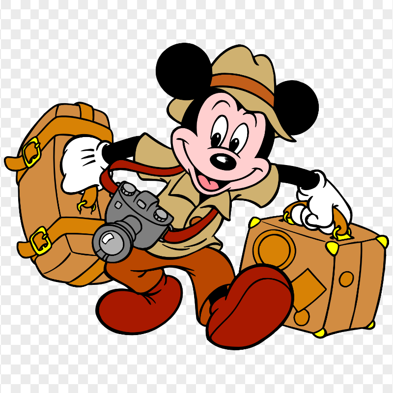 Mickey Mouse Vacation Holding Suitcases PNG Image