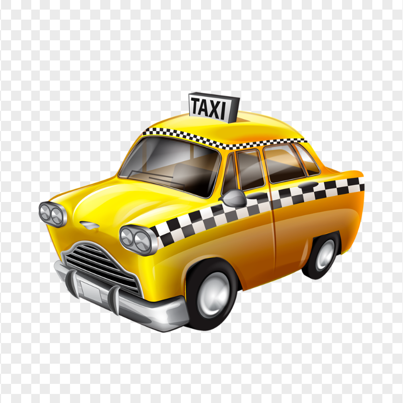 Mini Checker Taxi Cab Car Cartoon Illustration PNG