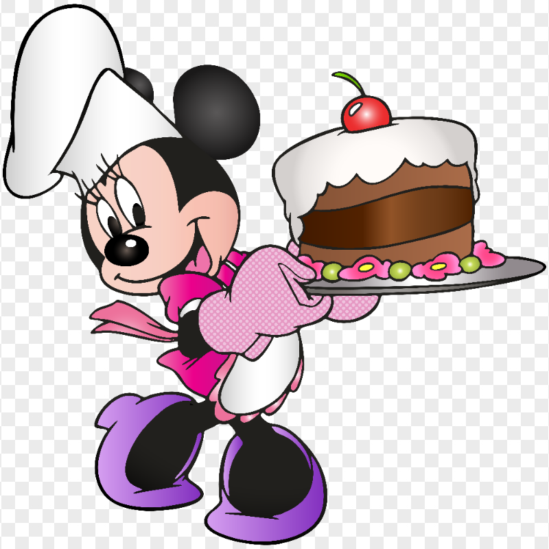 Minnie Mouse With Chef Hat Holding a Cake PNG