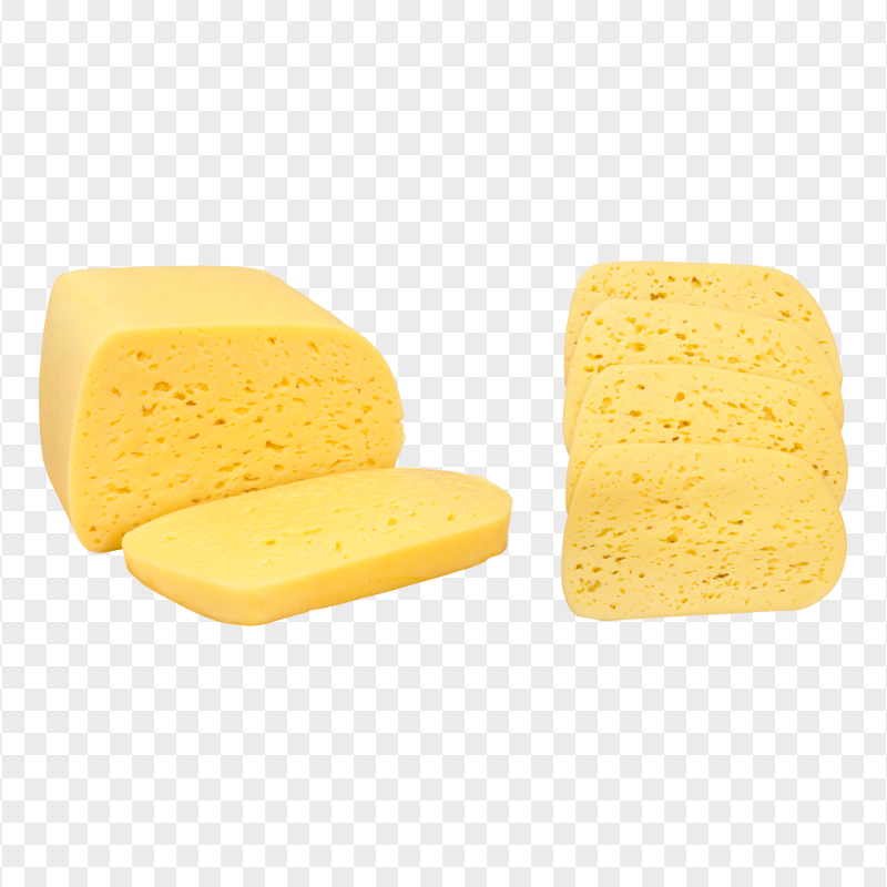 Montasio Cheese Block And Slices PNG Image