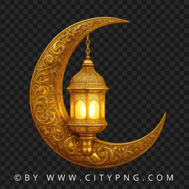 Golden Crescent Moon with Hanging Lantern