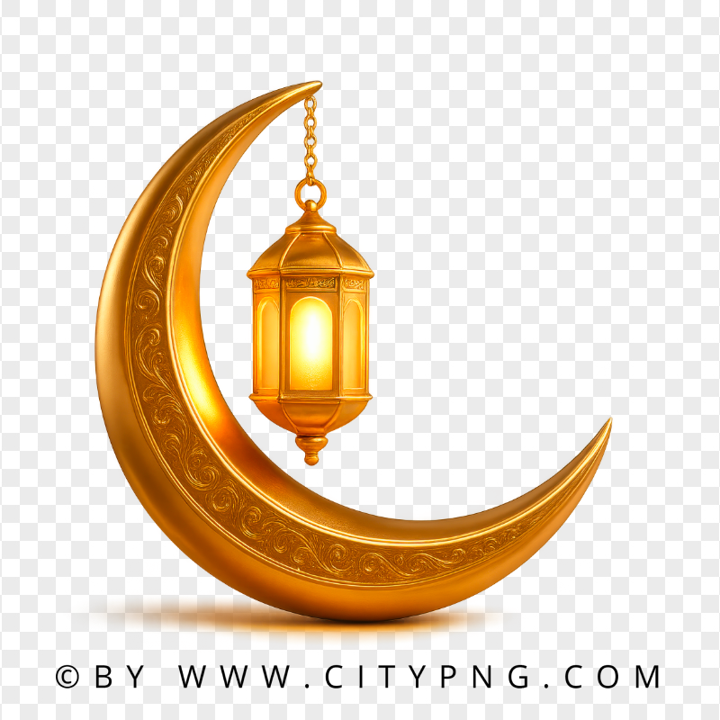 Elegant Golden Crescent Moon and Fanous Ramadan Style