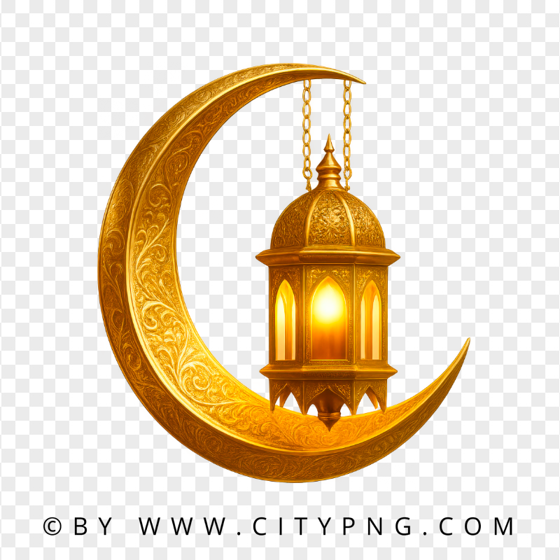 Islamic Luxury Crescent Moon with Lighted Lantern