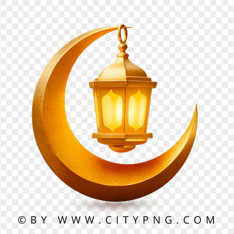 Islamic Golden Crescent and Warm Light Lantern
