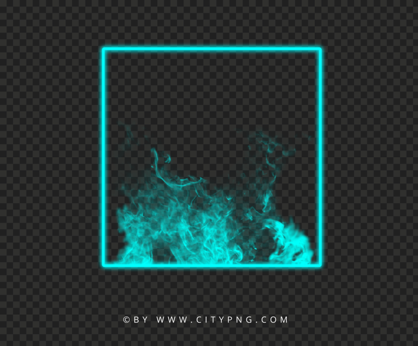 Neon Blue Green Square Frame With Smoke PNG