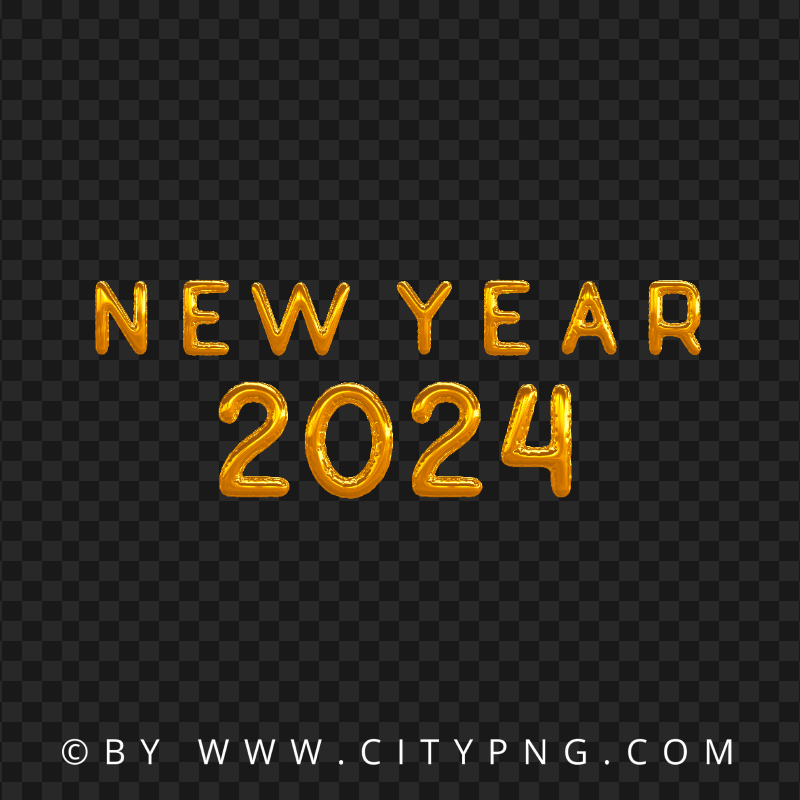 New Year 2024 Yellow Gold Balloons Image PNG