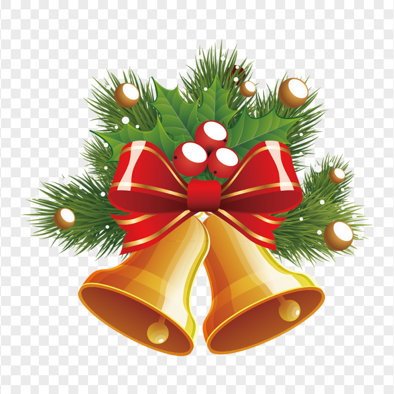 New Year Christmas Pine Leaves With Golden Bells