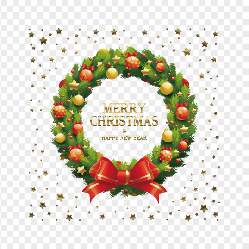 New Year Christmas Wreath With Gold Stars HD PNG