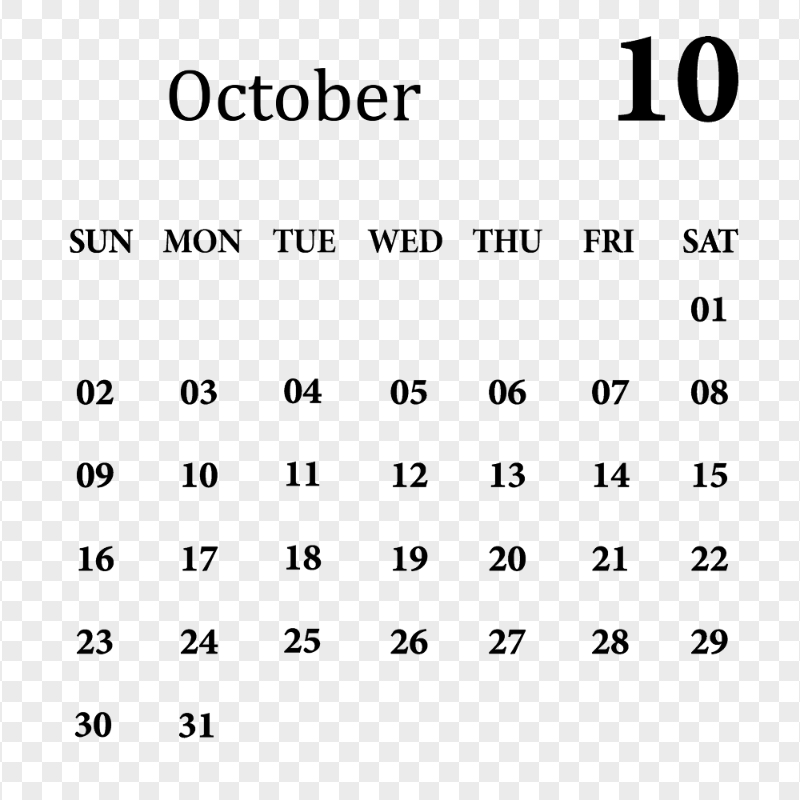 October 2022 Black Calendar PNG Image