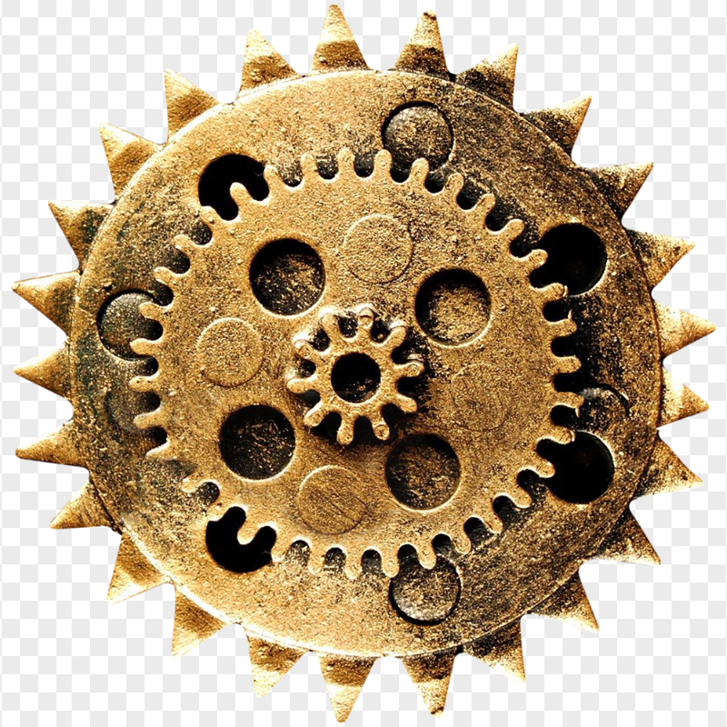 Old Golden Mechanical Gear HD PNG