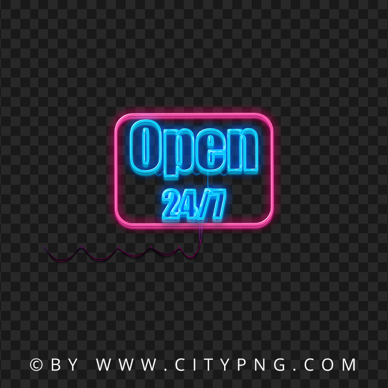 Open 24/7 Pink & Blue Neon Logo Sign PNG